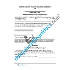 Limited Liability Company Operating Agreement - Manager Managed - Pennsylvania